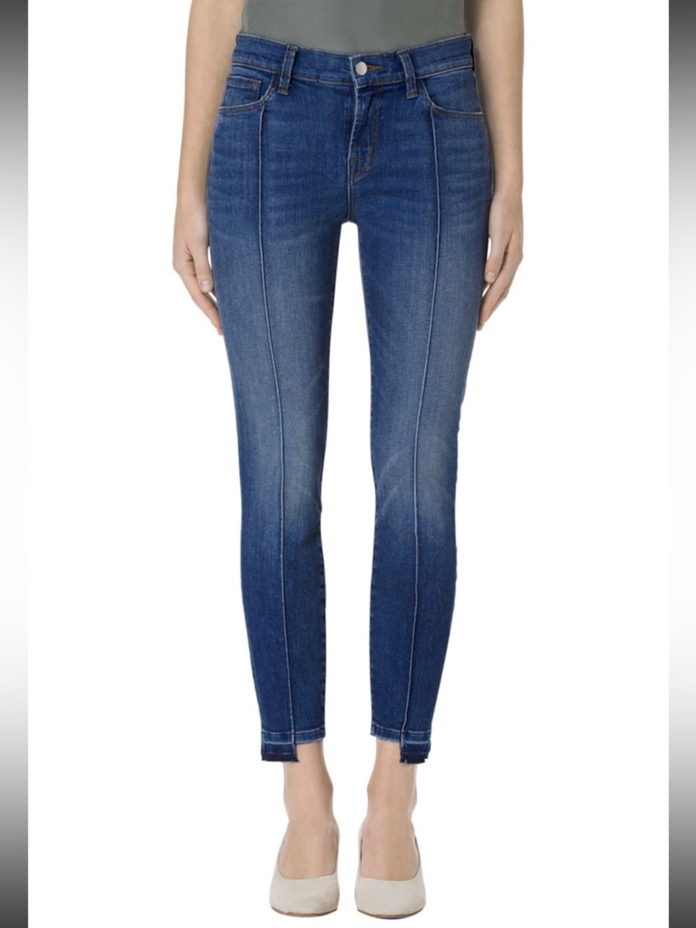 J BRAND Mid-Rise Pintuck Skinny Jean Released Step Frayed Hem Repose $228 sz 25